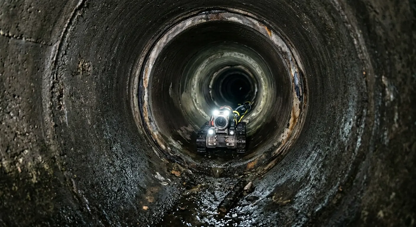 Robotic sewer camera inspecting pipe interior for Sewer Line Cleaning in River Grove